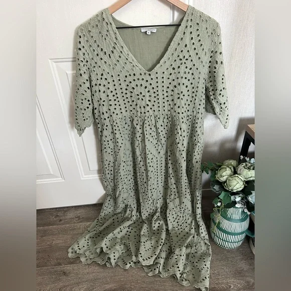 sage green eyelet dress Thelma Mint Eyelet Dress | Dresses main image 0
